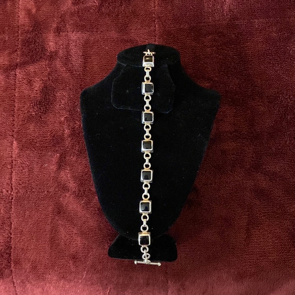 Vintage Sterling Silver and Onyx Bracelet